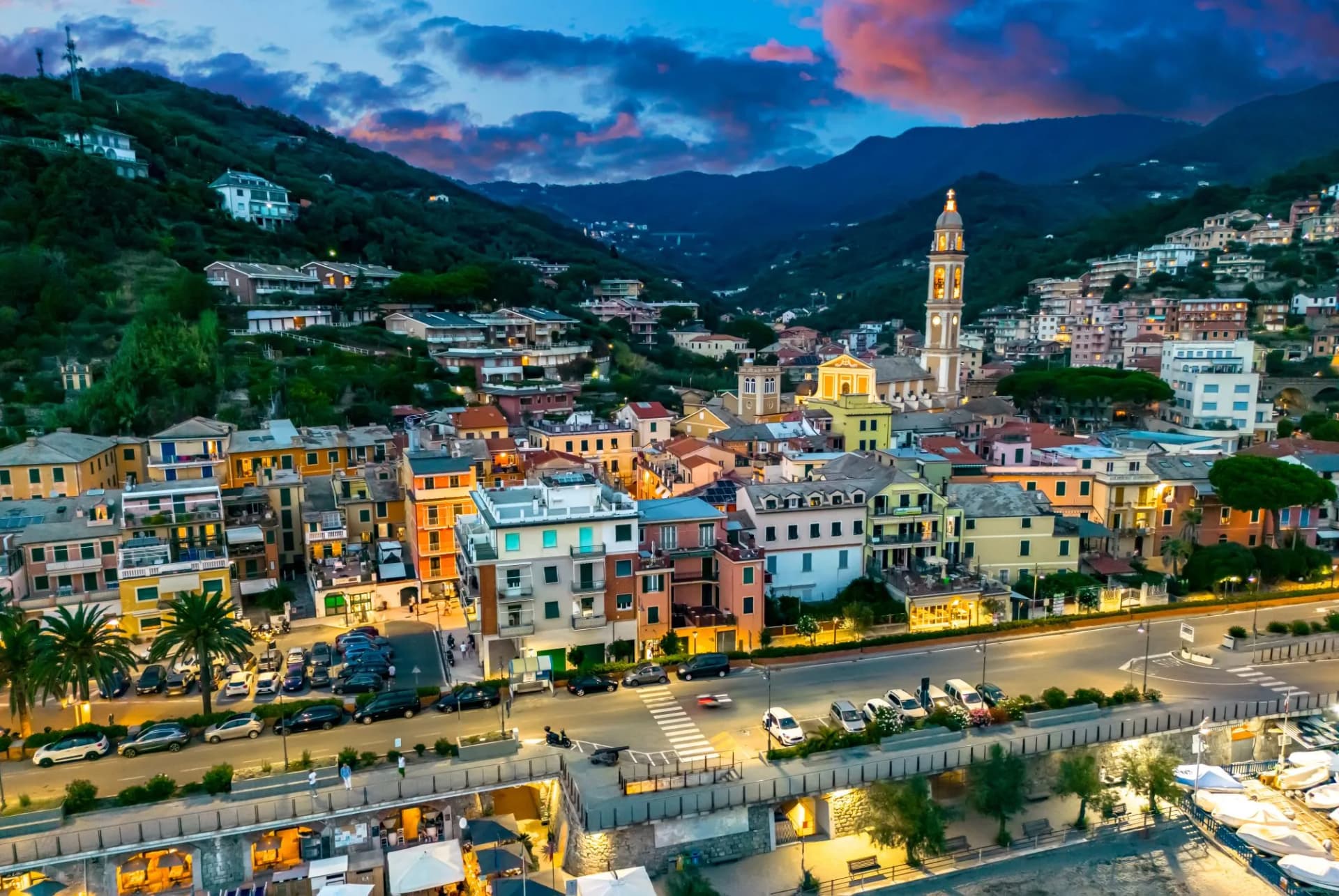 Aerial view of the tourist resort Moneglia, Liguria, Italy
