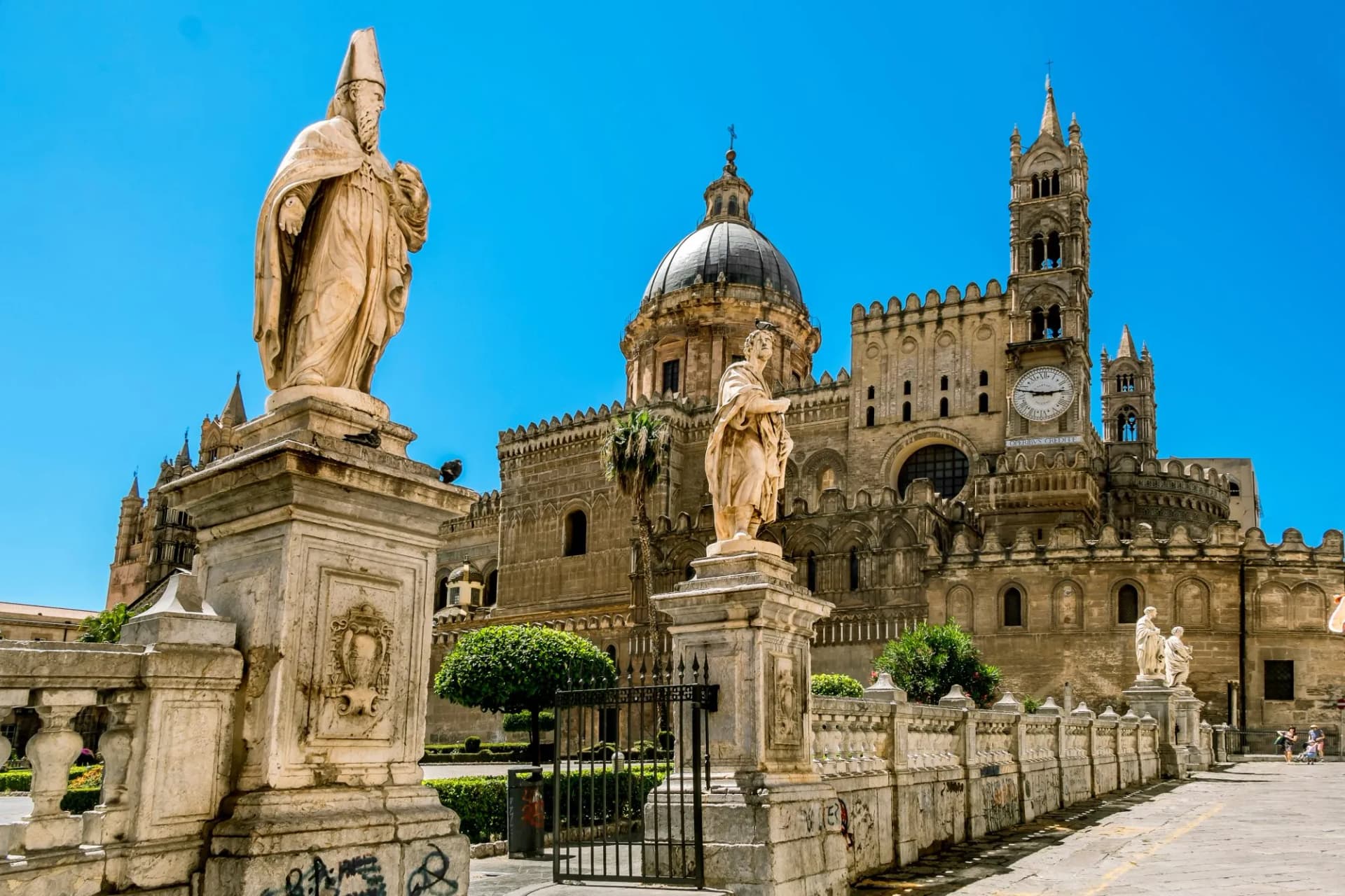 View of the historic centre and Cathedral  in Palermo. Sicily