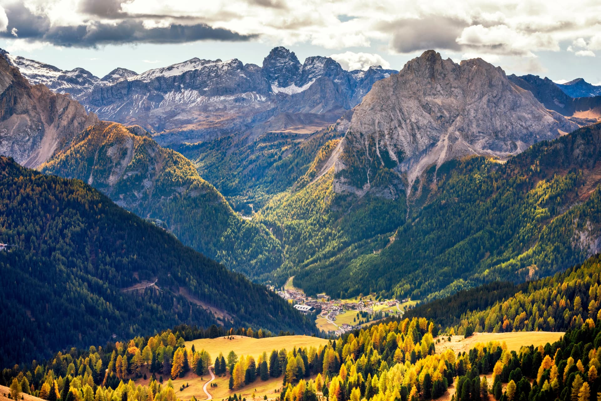 Malga Ciapela at the foot of the Marmolada, from where the cableway that leads to the top of the Queen of the Dolomites starts. Trentino Alto Adige, Italy