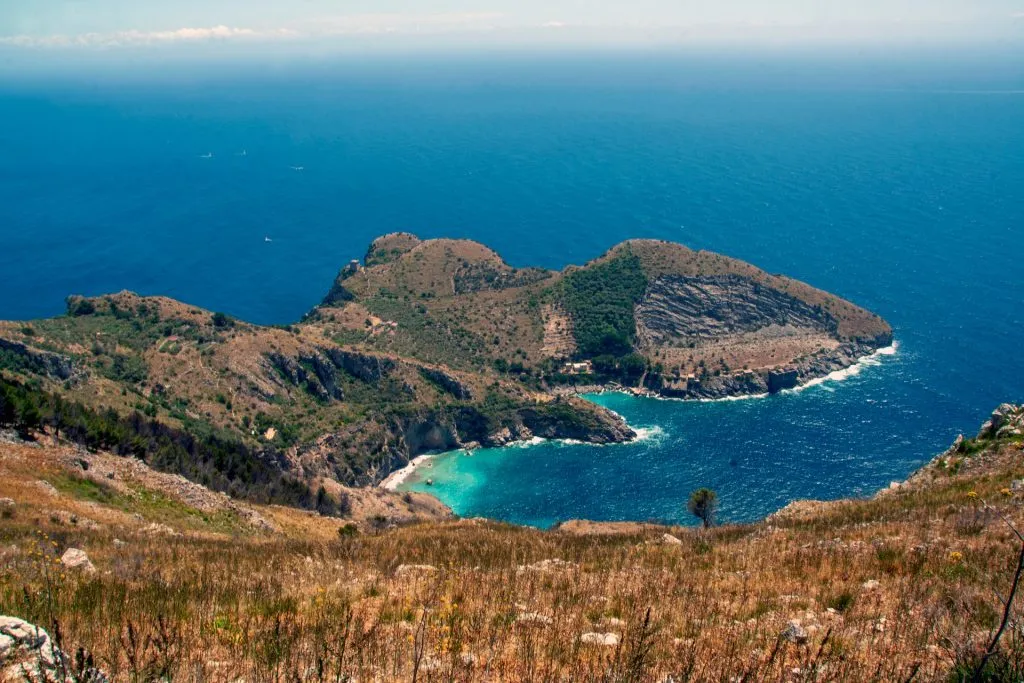 Landscape of ieranto bay in sorrento from punta campanella